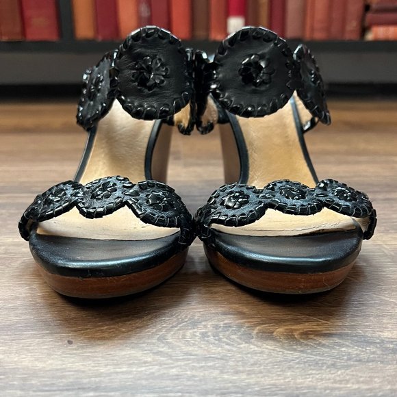 Jack Rogers Black Luccia Leather Wedge Sandal Sz 7.5 - Picture 11 of 12